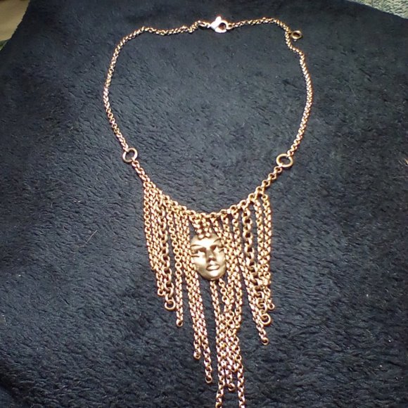 Silver tone ladies face and chains - Picture 1 of 4